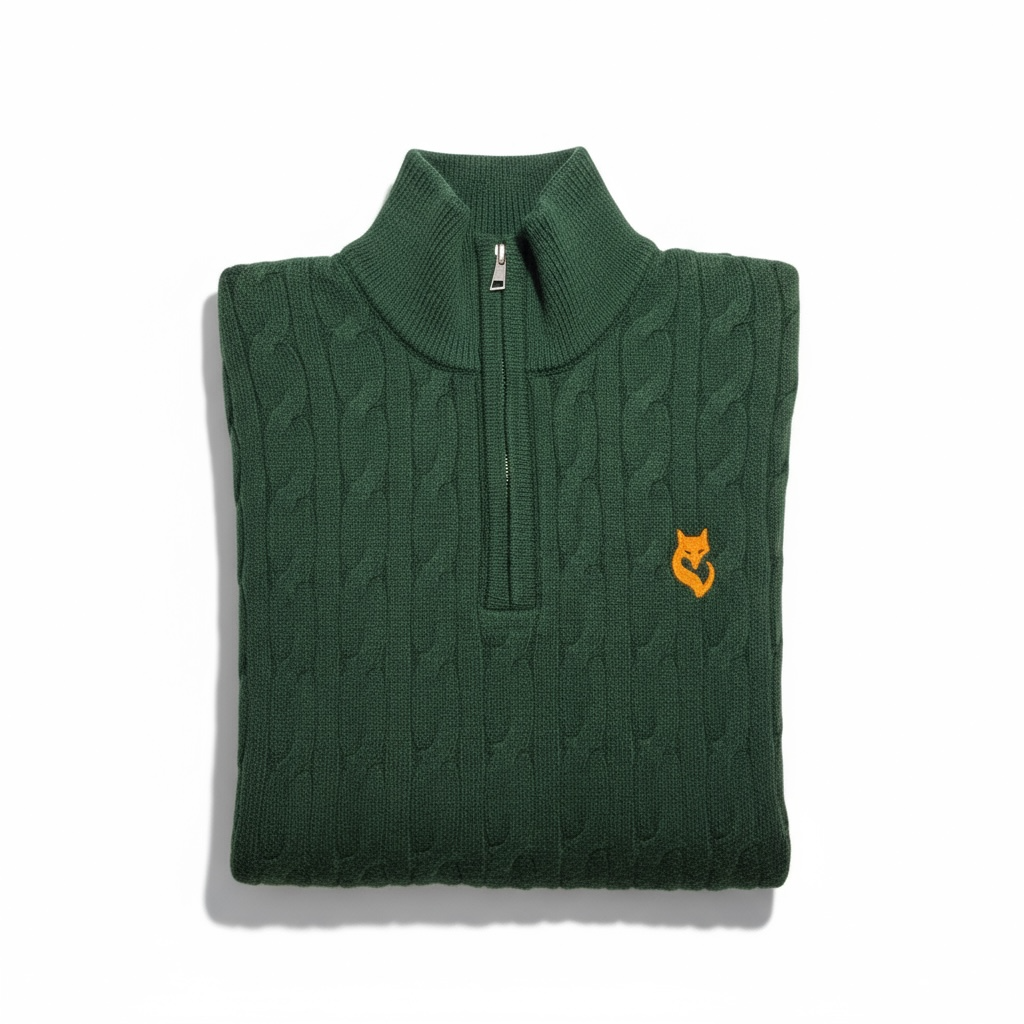 FUXY Cable Knit Half-Zip – Forest Green Edition