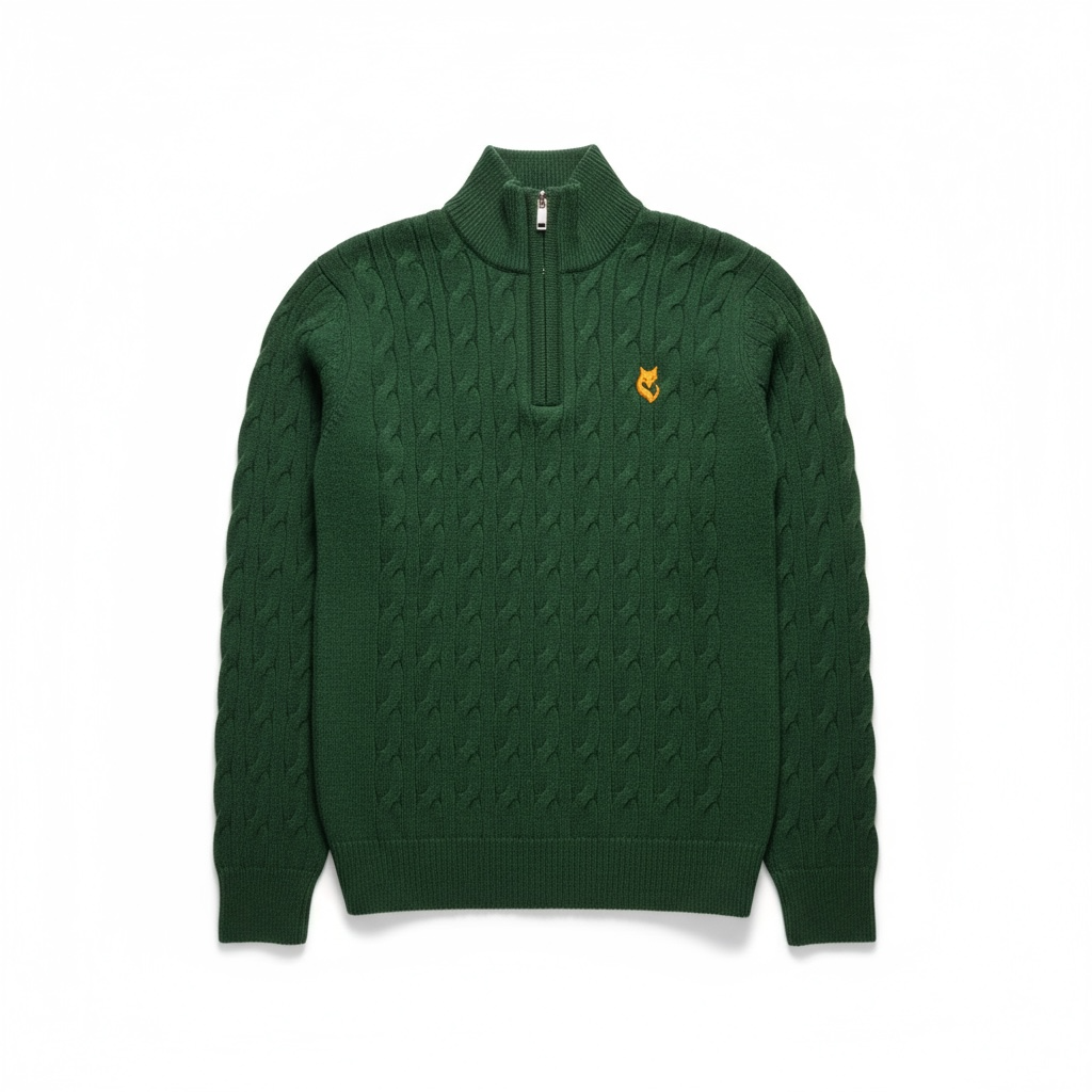 FUXY Cable Knit Half-Zip – Forest Green Edition